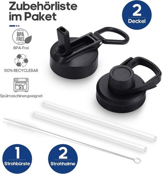 HydroPal 750ml nerezová izolovaná láhev, láhev na pití s brčkem a 2 víčky | Bez BPA, udrží nápoje