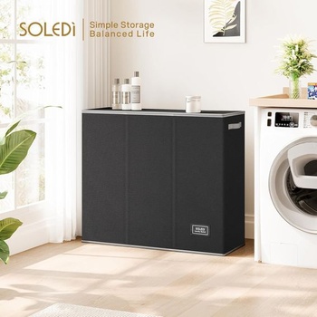 Prádelní koš SOLEDI 180L, sběrač prádla s víkem, 3 přihrádky a 3 pytle na prádlo - Velký třídič