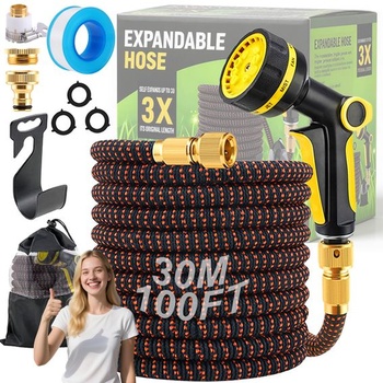 Flexibilná záhradná hadica s dĺžkou 30 m (100 stôp) s 10 funkciami, 4vrstvový latex a tkanina 3750D,