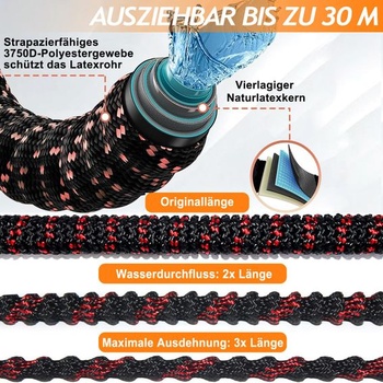 Flexibilná záhradná hadica s dĺžkou 30 m (100 stôp) s 10 funkciami, 4vrstvový latex a tkanina 3750D,