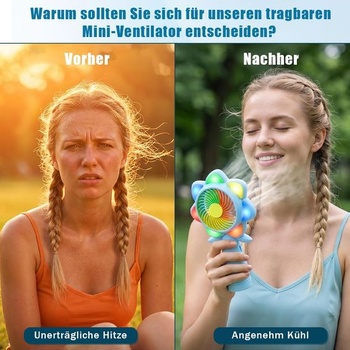 Ruční ventilátor Aohcae s květinovým vzorem, LED osvětlením, mini ventilátor, dobíjecí USB,