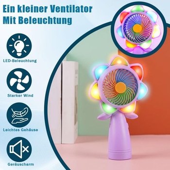 Ruční ventilátor Aohcae s květinovým vzorem, LED osvětlením, mini ventilátor, dobíjecí USB,