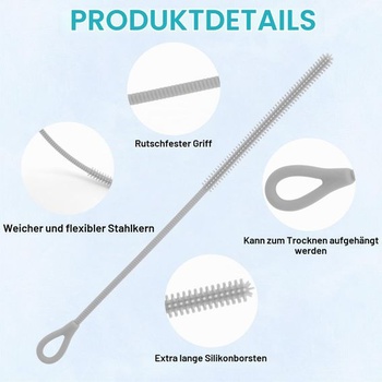 3 extra dlhé silikónové kefky na slamky, opakovane použiteľný ohybný kefa na slamky 3/6/9 mm s