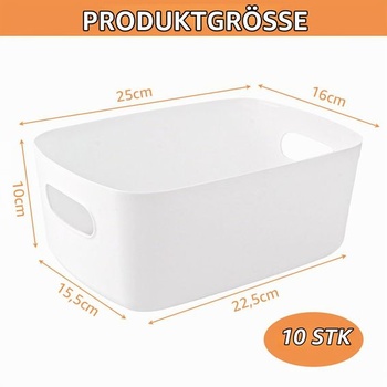 YAYODS 10dílné plastové úložné boxy - 25 x 16 x 10 cm bílý úložný organizér s rukojeťmi -