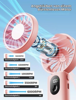 Ručný ventilátor Aecooly 3 v 1 | Max. 20 hodín prevádzky, ružová