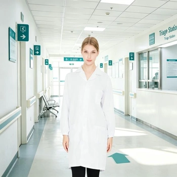 Bílý bavlněný laboratorní plášť pro muže a ženy, bílý pracovní plášť s elastickými manžetami a 3