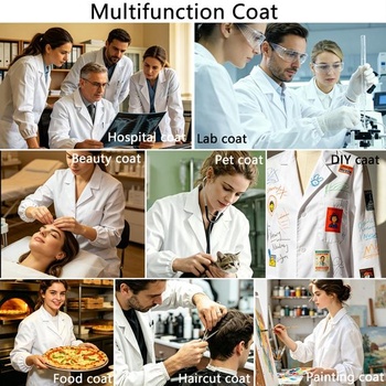 Bílý bavlněný laboratorní plášť pro muže a ženy, bílý pracovní plášť s elastickými manžetami a 3