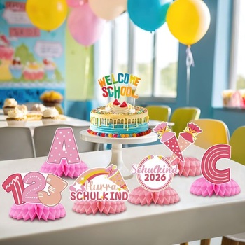 JULMELON Dekorácia na späť do školy, 8 kusov, ružová, dekorácia na stôl pre školákov