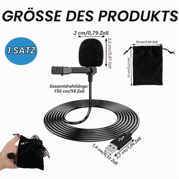 USB klopový mikrofón, všesmerový kondenzátorový mikrofón s 1,5m káblom, mini USB PC mikrofón pre