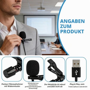 USB klopový mikrofón, všesmerový kondenzátorový mikrofón s 1,5m káblom, mini USB PC mikrofón pre