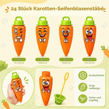 Sada mrkvových bublin pro děti, 12 mini bublinových hůlek, design mrkve, bublinové hračky, párty