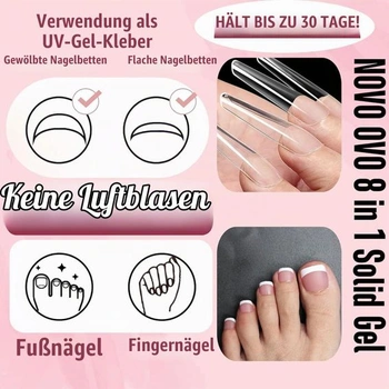 NOVO OVO Nelepivý, pevný UV gél na umelé nechty, mäkké končeky umelých nechtov, silný, dlhotrvajúci,
