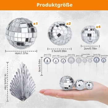 Sada 34 dekorácií mini disco guľou s palmovými listami, 1,5-4 cm