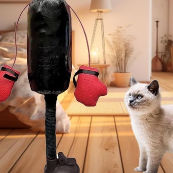 Boxerské vrece s rukavicami, hračka pre mačky, ONE mačacia boxerská hračka - boxovacie vrece pre