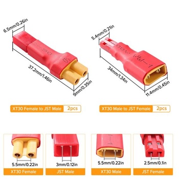 4 kusy konektorov JST na XT30, adaptér XT30 samec/samica na JST samec/samica, pre RC LiPo batériu