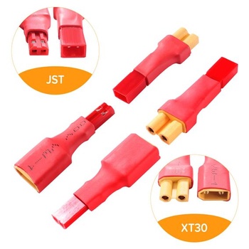 4 kusy konektorov JST na XT30, adaptér XT30 samec/samica na JST samec/samica, pre RC LiPo batériu