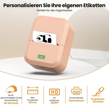 Tlačiareň štítkov M60 s Bluetooth, 20–58 mm, 203 DPI, USB a aplikácia, lososovo ružová
