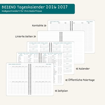BEZEND Kalendář 2026 2027 Denní kalendář 1 den 1 strana A5 (21,5 x 15,5 cm) Fialový 21 x 14,8 cm