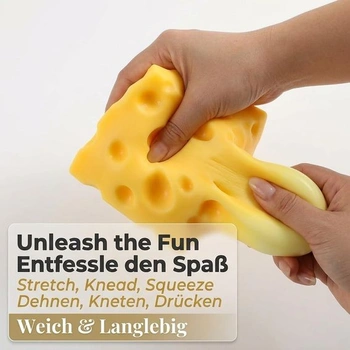 Měkká mačkací hračka Squeeze Cheese Cube Squishy, 1 kus, žlutá, pro mačkání, tahání a hnětení při