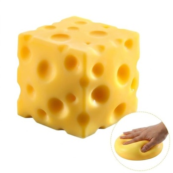 Mäkká mačkacia hračka Squeeze Cheese Cube Squishy, ​​1 kus, žltá, pre stláčanie, ťahanie a miesenie pri
