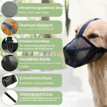 Náhubok pre veľké psy, náhubok pre stredné psy so zapínaním na suchý zips, priedušná maska ​​pre