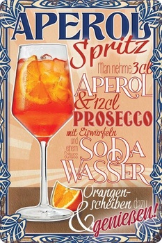 30 x 20 cm - Retro plechová ceduľa, barová ceduľa, recept na koktail, letná atmosféra - Aperol