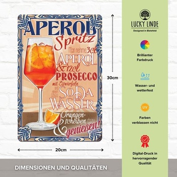 30 x 20 cm - Retro plechová ceduľa, barová ceduľa, recept na koktail, letná atmosféra - Aperol