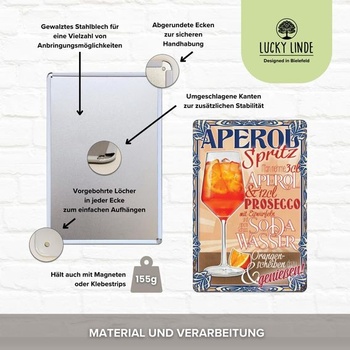30 x 20 cm - Retro plechová cedule, barová cedule, recept na koktejl, letní atmosféra - Aperol