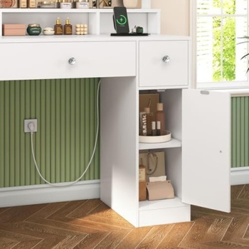 Toaletný stolík s 3 zrkadlami ENSTA007WDN, 100 x 40 x 145 cm, biely - N
