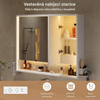 Kúpeľňová zrkadlová skrinka s LED osvetlením DJ505143_2, 18 x 90 x 78 cm, biela - A