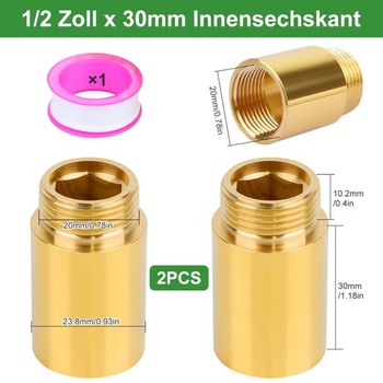 Predlžovací nástavec na kohútik 1/2 palca 30 mm Mosadzné predlžovacie nástavce na kohútik 2 ks