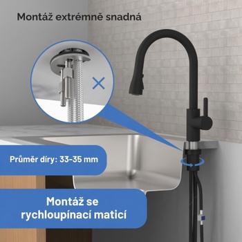 Kuchynská batéria s výsuvnou sprchou KF12, 360 °, čierna - N