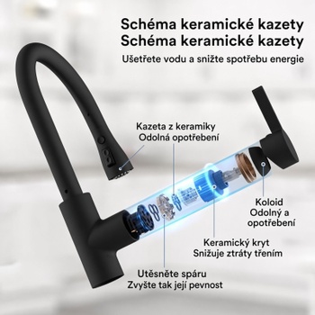 Kuchynská batéria s výsuvnou sprchou KF12, 360 °, čierna - N