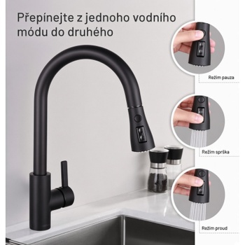 Kuchynská batéria s výsuvnou sprchou KF12, 360 °, čierna - N