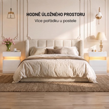 Nočný stolík s osvetlením A25-1-EUR, 3 zásuvky, 50 x 38 x 60 cm, biely - B