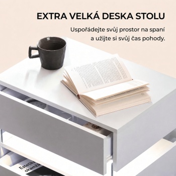 Nočný stolík s osvetlením A25-1-EUR, 3 zásuvky, 50 x 38 x 60 cm, biely - B