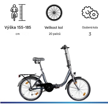 Skladací bicykel ZF40, 20 palcov, 3 prevody, 17,3 kg, šedé - N
