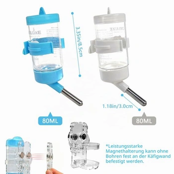Fľaša na vodu pre škrečky s magnetickými držiakmi, náustok pre škrečky so stojanom do sklenených