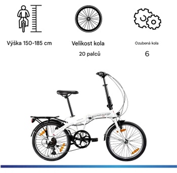 Skladací bicykel ZF20 Speed, 20 palcov, nosnosť 120 kg, biele - N