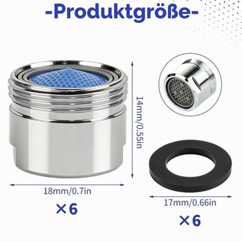 6 kusů perlátorů M18, vnější závit 18 mm, pro vodovodní baterie, perlátory M18 s těsnicím kroužkem,
