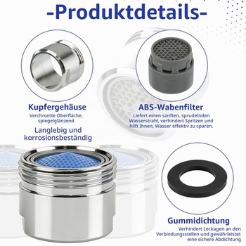 6 kusů perlátorů M18, vnější závit 18 mm, pro vodovodní baterie, perlátory M18 s těsnicím kroužkem,