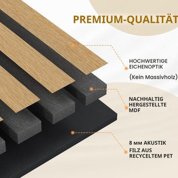 Akustické obkladové panely DY-AP001, 120 x 60 x 2,1 cm, 4 kusy, dub - N