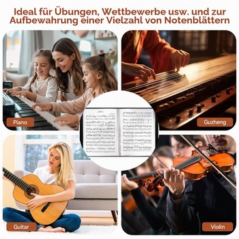 Notová zložka A4, 60 priehradok/120 strán na noty, gitara, husle, čierna