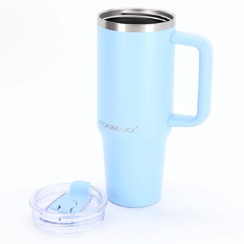 Hrnček IronMaxx s rukoväťou - ľadovo modrý 1,2 l | so slamkou | Elegantný, moderný dizajn z nerezovej