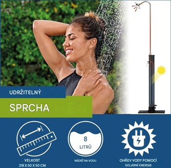 Solárna záhradná sprcha, 8 l, 218 cm, čierna - B