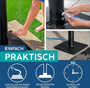 Solárna záhradná sprcha, 8 l, 218 cm, čierna - B