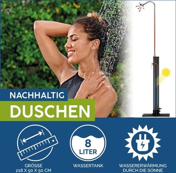 Solárna záhradná sprcha, 8 l, 218 cm, čierna - B
