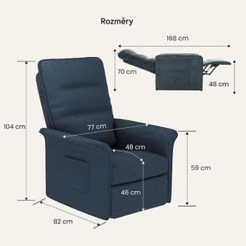 Elektrické polohovacie kreslo s nastaviteľným operadlom X1DG-EUV2, tmavo šedé - N