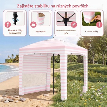 Prenosný plážový stan s odnímateľnou stenou YA24485DE, 185 x 185 cm, ružovo/biely - B