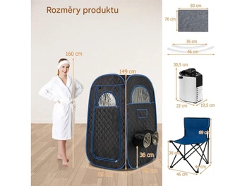 Prenosná parná sauna BA8087DE-BK s 3 litrovým parným generátorom, pre 1-2 osoby, čierna - B
